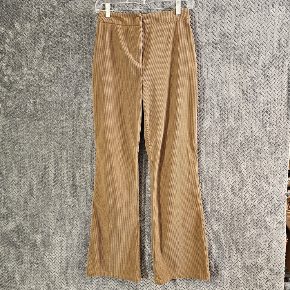 Camel Tan High Waisted Corduroy Flare Pants Elastic Back‎ RN 160656 Women Small